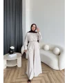 Hot - Saren Çizgili Takım - Bej