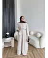 Hot - Saren Çizgili Takım - Bej