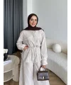 Hot - Saren Çizgili Takım - Bej