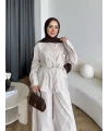 Hot - Saren Çizgili Takım - Bej