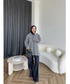 Kapşonlu Simli Hırka - Gri