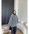 Kapşonlu Simli Hırka - Gri