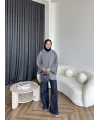 Kapşonlu Simli Hırka - Gri