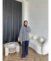 Kapşonlu Simli Hırka - Gri