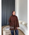 Kapşonlu Simli Hırka - Kahve