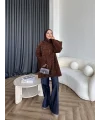Kapşonlu Simli Hırka - Kahve