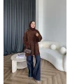 Kapşonlu Simli Hırka - Kahve