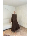 Keten Kırışık Etek Takım - Acı Kahve