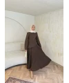 Keten Kırışık Etek Takım - Acı Kahve