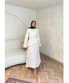 Keten Kırışık Etek Takım - Bej