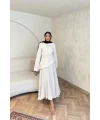Keten Kırışık Etek Takım - Bej