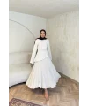 Keten Kırışık Etek Takım - Bej
