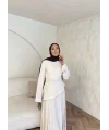 Keten Kırışık Etek Takım - Bej