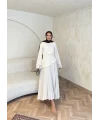 Keten Kırışık Etek Takım - Bej
