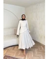 Keten Kırışık Etek Takım - Bej