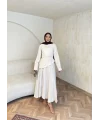 Keten Kırışık Etek Takım - Bej