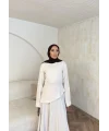 Keten Kırışık Etek Takım - Bej