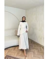 Keten Kırışık Etek Takım - Bej