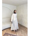 Keten Kırışık Etek Takım - Bej