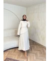 Keten Kırışık Etek Takım - Bej