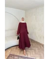Keten Kırışık Etek Takım - Bordo