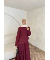 Keten Kırışık Etek Takım - Bordo