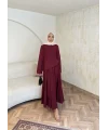 Keten Kırışık Etek Takım - Bordo