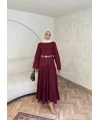 Keten Kırışık Etek Takım - Bordo