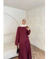 Keten Kırışık Etek Takım - Bordo