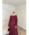 Keten Kırışık Etek Takım - Bordo