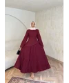Keten Kırışık Etek Takım - Bordo