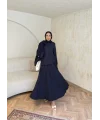 Keten Kırışık Etek Takım - Lacivert