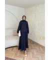 Keten Kırışık Etek Takım - Lacivert