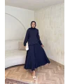 Keten Kırışık Etek Takım - Lacivert