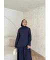 Keten Kırışık Etek Takım - Lacivert