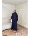 Keten Kırışık Etek Takım - Lacivert