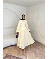 Keten Kırışık Etek Takım - Sarı