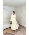 Keten Kırışık Etek Takım - Sarı