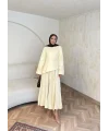 Keten Kırışık Etek Takım - Sarı