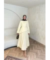 Keten Kırışık Etek Takım - Sarı