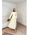 Keten Kırışık Etek Takım - Sarı