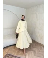Keten Kırışık Etek Takım - Sarı
