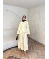 Keten Kırışık Etek Takım - Sarı