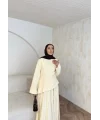 Keten Kırışık Etek Takım - Sarı