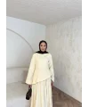 Keten Kırışık Etek Takım - Sarı