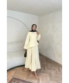 Keten Kırışık Etek Takım - Sarı