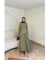 Keten Kırışık Etek Takım - Yeşil