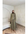 Keten Kırışık Etek Takım - Yeşil
