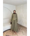 Keten Kırışık Etek Takım - Yeşil
