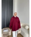 Kolu Piliseli 3 İplik Sweat - Bordo